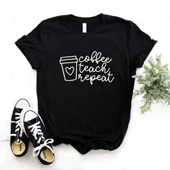 

Fun Casual Cotton T-Shirt for Women with Repeated Coffee Master Print for Lady Yong Girl Superior T-Shirt 6 Colors Drop Ship