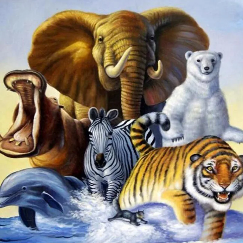

Elephant tiger Wall Decoration 5D DIY Diamond Painting zebra Kits Resin Embroidery Mosaic Animal Full Round Cross Stitch Gift
