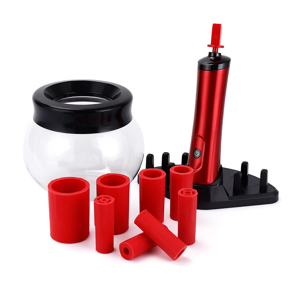 with bottle red Электрический шейкер для ногтей, Кисть для макияжа, очиститель ресниц, шейкер для лака для ногтей, тату, чернила, пигментная жидкость, встряхиватель - Цвет: with bottle red