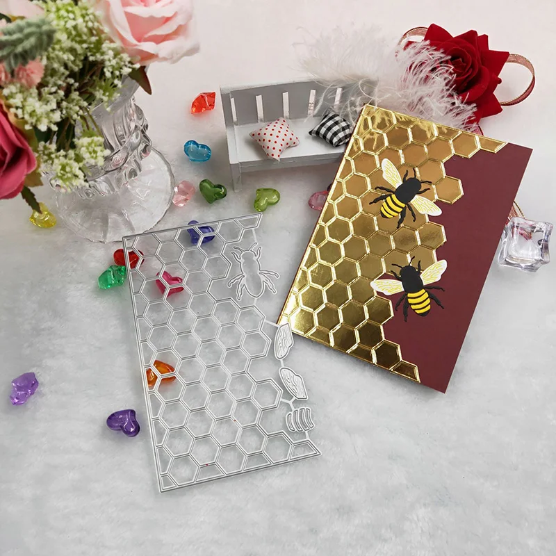 Rectangle Frame Honeycomb Embossing Metal Cutting Dies Kscraft Background Die Cuts for Scrapbooking Card Making Christmas Dies