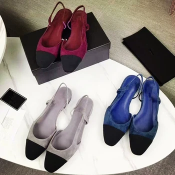 

2020 new women flats luxury brand designer women sandals shoes fashion lady suede slingback design shoes woman Big size Flats