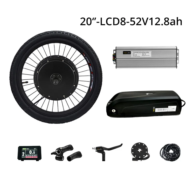20in LCD8U 52V12.8AH 48 в 1500 Вт комплект для переоборудования электрического велосипеда с батареей 52 в 12AH E велосипед конверсионный комплект с батареей Электрический мотор комплект с батареей - Color: 20in LCD8U 52V12.8AH
