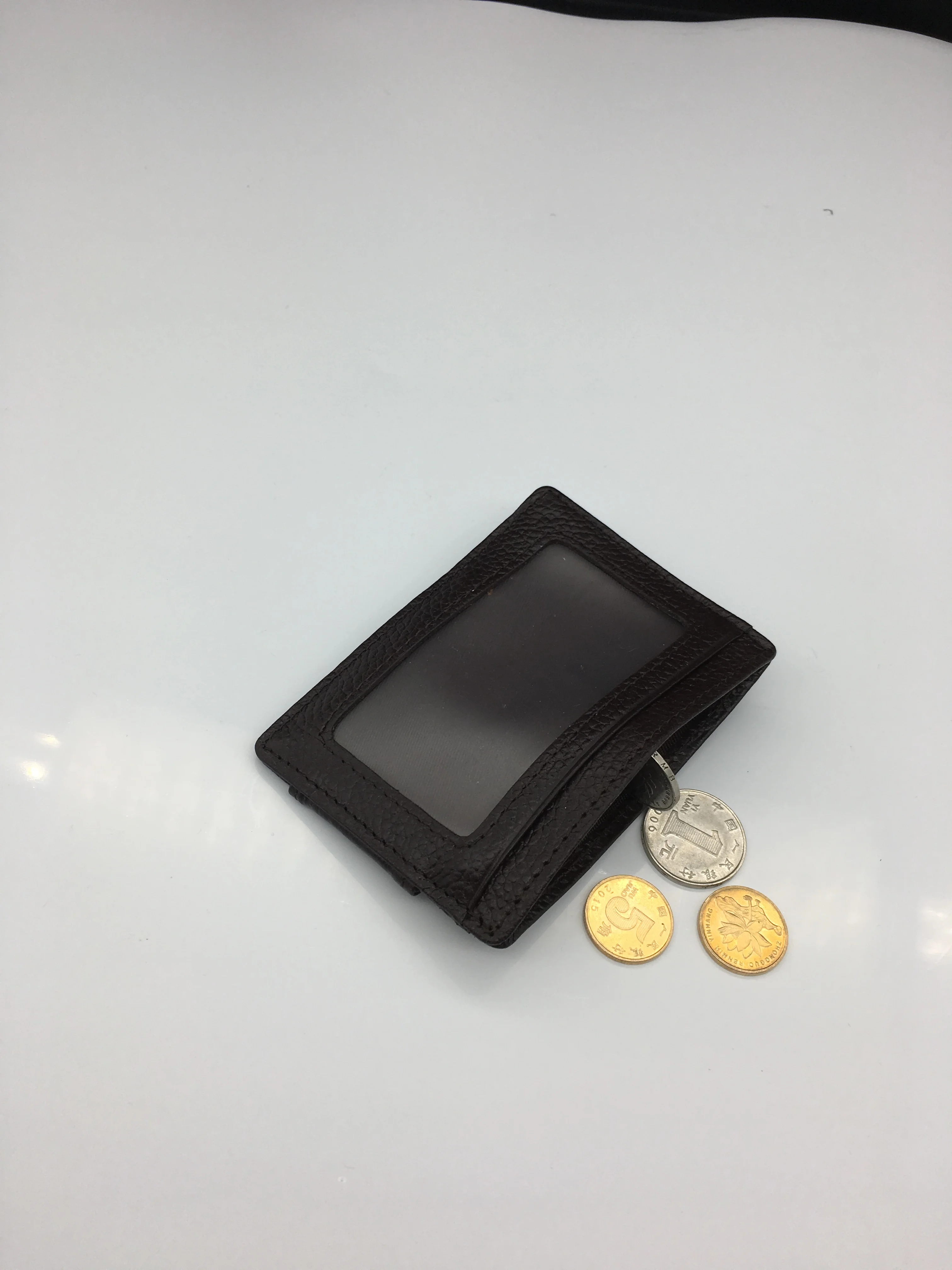 Comprar Cartera de hombre de cuero genuino mini tarjeta de crédito monedero tarjetero