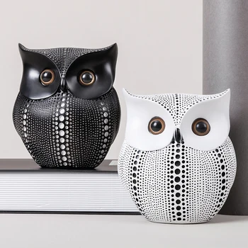 

Black And White Owl Statue Creative Decoration Resin Animal Sculpture Modren Home Decoration For Living Room Simulation Ornament