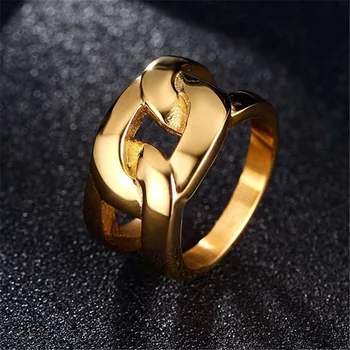 Gold Color Large Wedding Engagement Ring Stainless Steel Club Party Rings