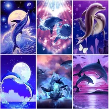 

5D DIY Diamond Painting Full Round Square Resin Dolphin Diamond Embroidery Mosaic Animals Rhinestones Pictures Home Decoration