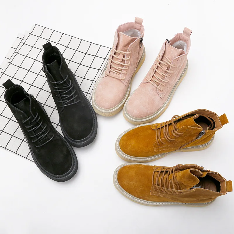 

2019 autumn new fashion simple solid color Martin boots women retro style suede comfortable casual women's boots