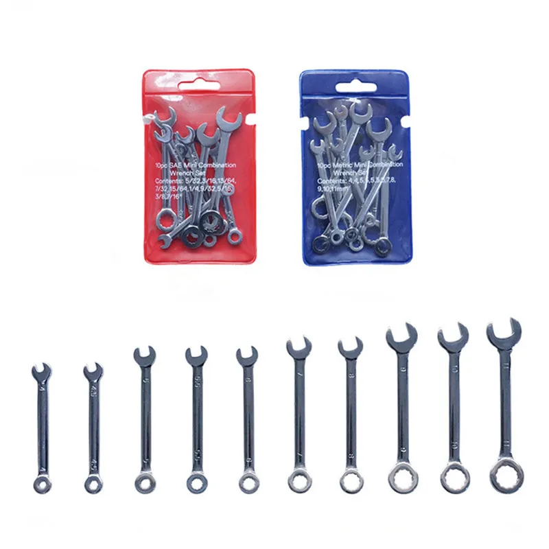 

10pc Small Wrench Set Mini Spanner Set Metric SAE Chrome Vanadium Steel Combination Torque Wrench Set Auto Repair Tool Dual Head