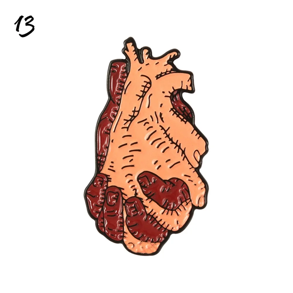 14 шт. Анатомическое Сердце Эмаль шпильки медицинский, анатомический брошь сердце Неврология булавки для доктора и медсестры нагрудные пакеты с брошками значок подарки - Окраска металла: 13