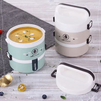 

Double Layer Food Storage Lunch Box for Microwave Heating with Tableware Bento Boxes LB88