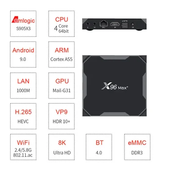 

X96 MAX Plus Android TV BOX 4GB 64GB Amlogice S905X3 8K Android 9.0 Video Player 4K Dual Wifi Set Top Box for Youtube HD Netflix