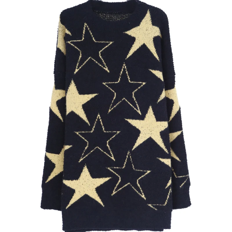 YASUGUOJI Зимний толстый теплый женский свитер с o-образным вырезом Золотой линии звезда узор мохеровые пуловеры звезда узор Большой вязаный свитер