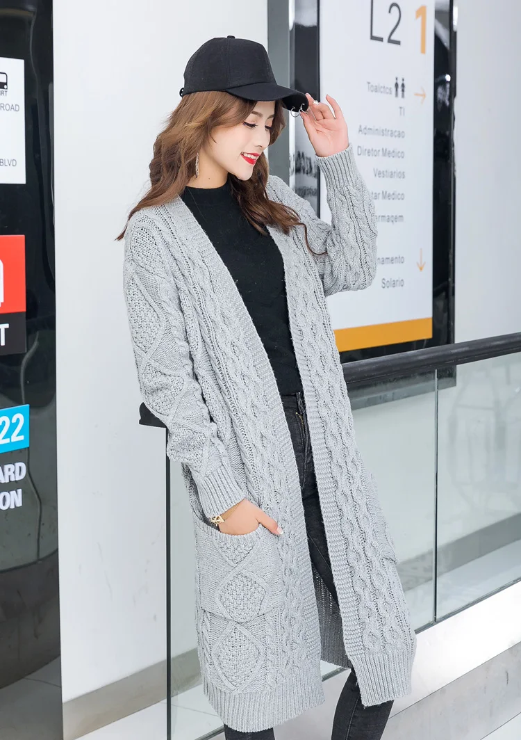 Winter Autumn Long Female Cardigans Latern Sleeve Casual Knitted Poncho Sweaters Oversized Long Cardigans Korean sueter