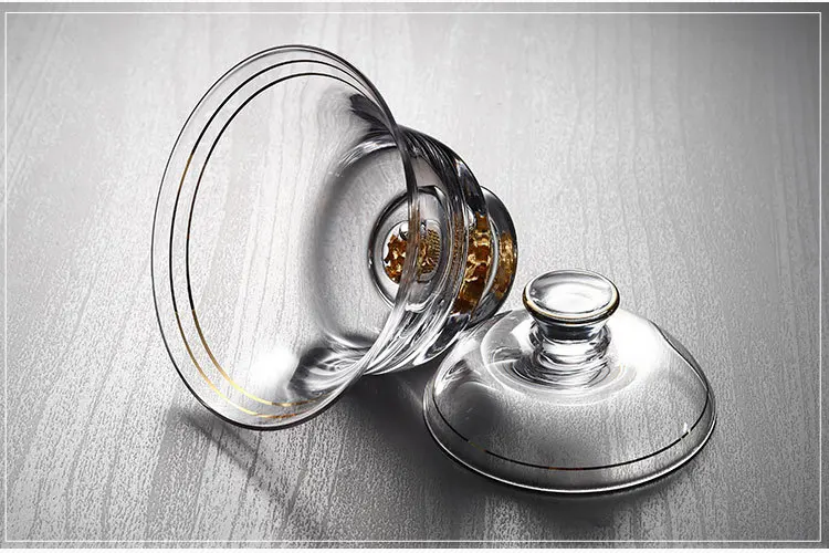 Tibetan Gold Foil Glass Tureen Three-force Bowl Thick Heat-resistant Glass Kung Fu Tea Set Large Size Tea Bowl Tea Cup Three-for