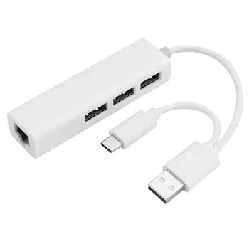 

USB Hubs Delicate Design 3 Ports USB Adapter USB 2.0 HUB Type C to RJ45 Ethernet Gigabit LAN Adapter Wire