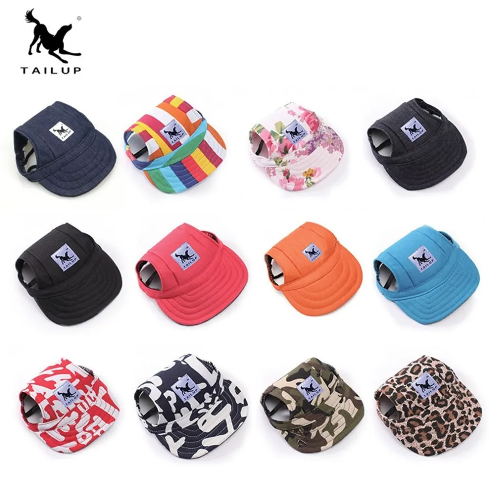 Fashion Dog Cat Baseball Visor Hat Cap With Ear Holes Oxford Cloth Canvas Sunbonnet Adjustable Strap Pet Accessories