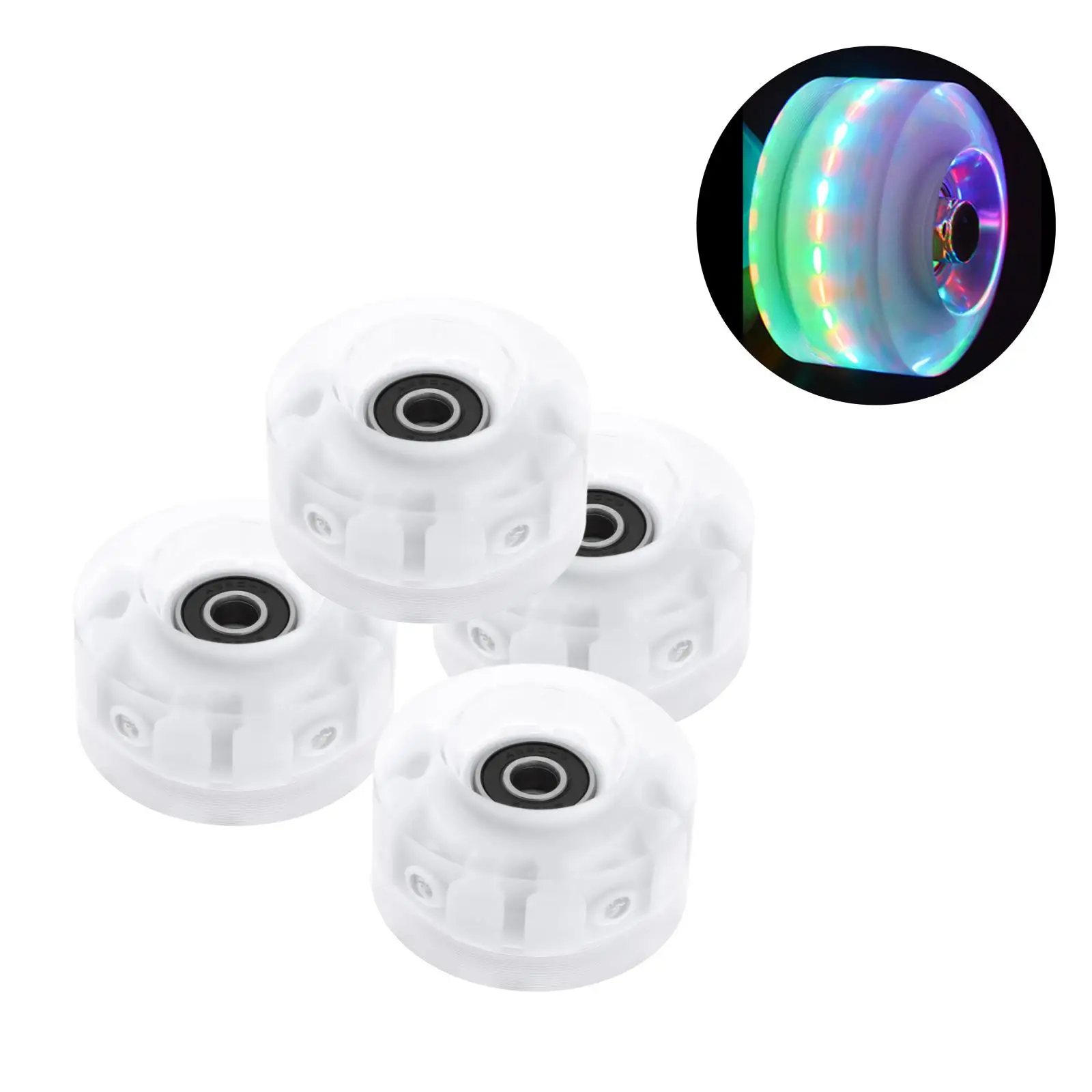 Set of 4, Luminous Light Up Quad Roller Skate Wheels with Bearings Installed -  Quad Roller Skate Wheels 32x58mm