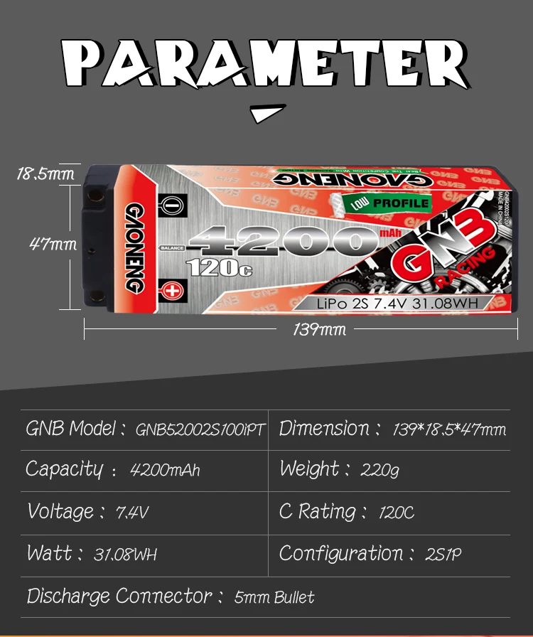 Gaoneng GNB 4200mAh 120C 2S 7,4 V PLUS перезаряжаемый Lipo аккумулятор XT60/T разъем для 1:10 RC автомобиля лодки