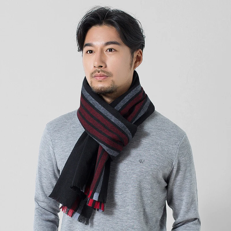 

Winter New 100% Pure Wool Scarves Men Neck Warmer Plaid Cashmere Echarpe Wraps Man's Autumn Fine Wool Scarf Foulard Hombre Hiver