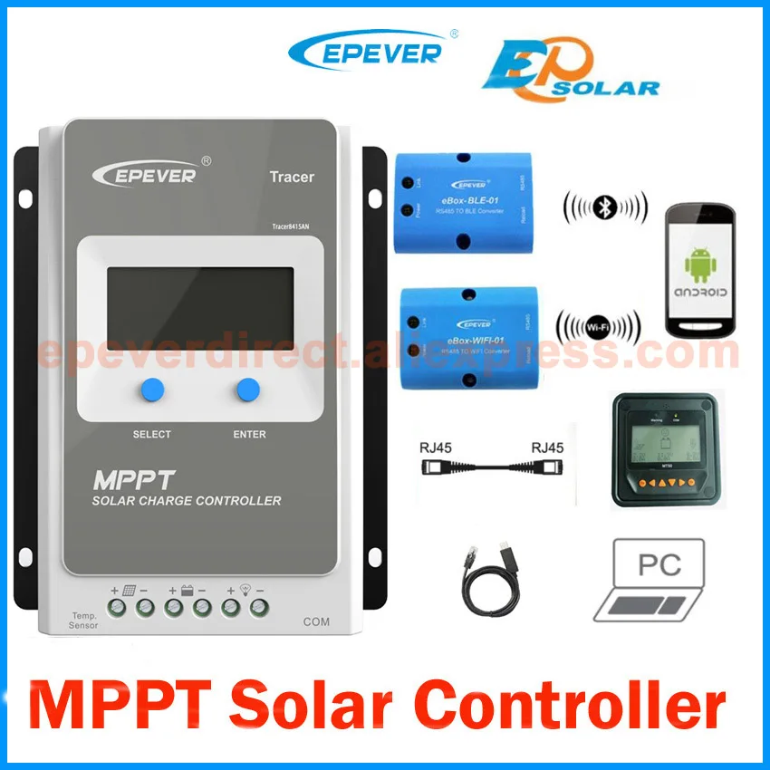 TracerAN 10A 20A 30A 40A MPPT Контроллер заряда солнечной батареи 12v 24v регулятор EPEVER MT50 WIFI