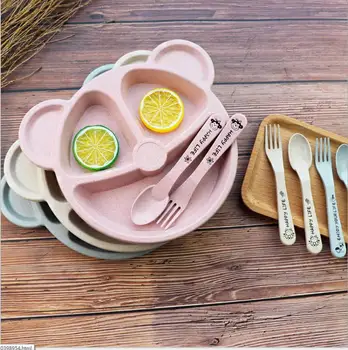

50set Baby bowl+spoon+fork Feeding Food Tableware Cartoon Bear Kids Dishes Eating Dinnerware Anti-hot Training Dinner Plate