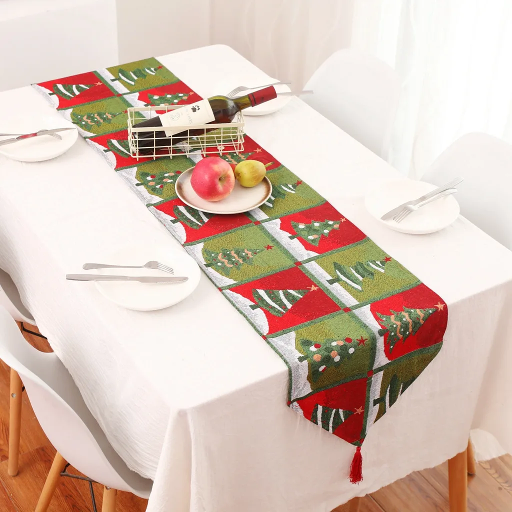 Рождественская скатерть, рождественские украшения для дома, хлопковое льняное покрытие стола, дорожка на стол, флаг, настольное Рождественское украшение для дома/C