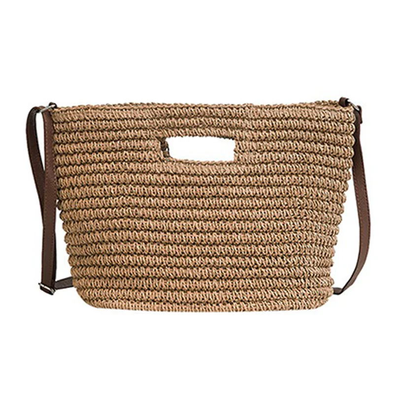 

ABZC-Women Summer Weave Straw Beach Shoulder Bucket Handbags Tote(Khaki)