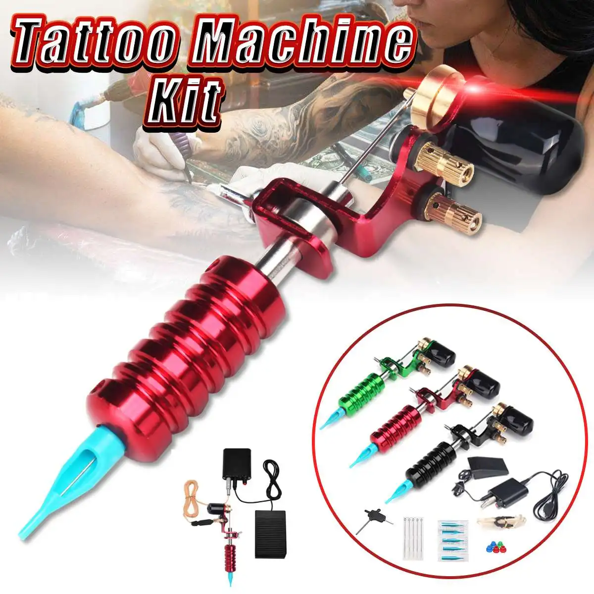 

110V Complete Professional Rotary Tattoo Machine Guns Kit Rotary Tattoo Needles Machine Guns For Beginner Kit Power Supply