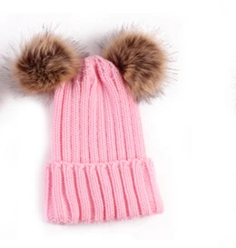 Детская шапка для маленьких мальчиков и девочек, одинаковые Семейные комплекты для мамы и детей, зимняя теплая вязаная Круглая Шапочка с помпоном для маленьких мальчиков и девочек - Цвет: Pink for Mom