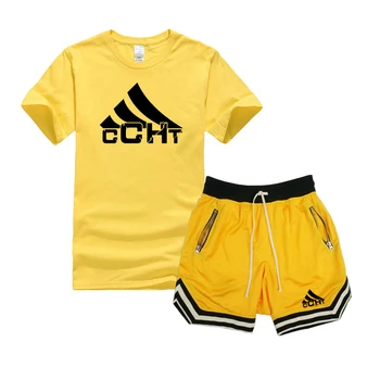 

2020 men's casual suit fashion 2-piece sportswear stitching short-sleeved T-shirt shorts suit men's sportswear tracksuit summer