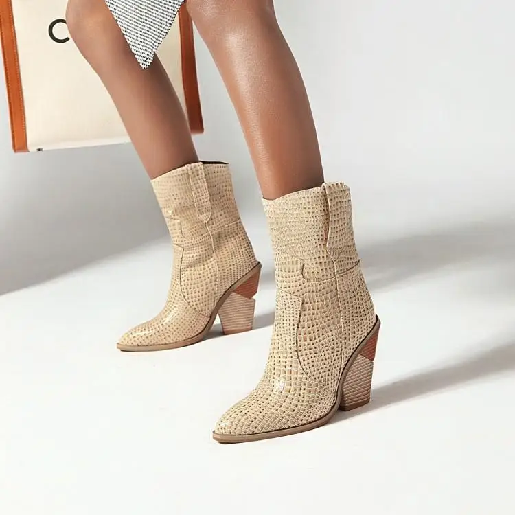 

Winter Boots Short Mid-Heel Shoes Rubber Ankle Pointed Toe Women Winter 2019 Woman Luxury Shoes Women Designers Boots