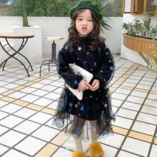 Кружевное платье для девочек; осень г.; флисовые платья для детей; черные вечерние платья принцессы с длинными рукавами для девочек; vestidos; детское платье для дня рождения