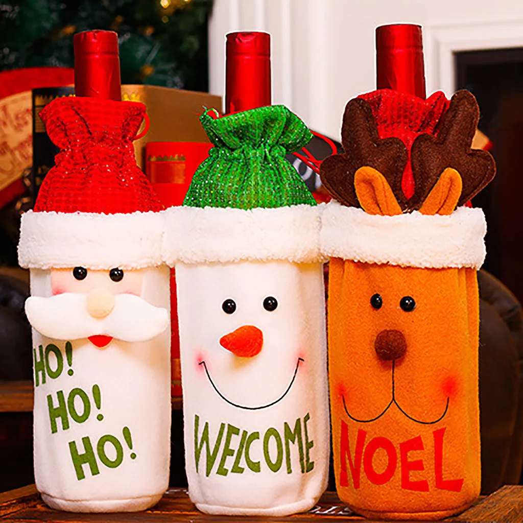 

Christmas Decoration for Home Table Sequins Wine Bag Holder Red Wine Champagne Bottle Cover Case Christmas Gift Bags Xmas#B