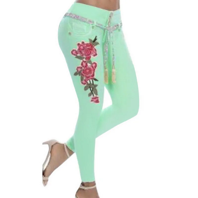 

2019 Autumn New Female Stretch High Waist Skinny Print Embroidery Jeans Denim Pants Trousers Women Pencil Pant Plus Size 5XL