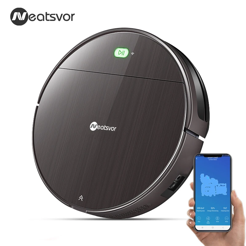 NEATSVOR V392 робот-пылесос, карта навигации, 1800 ПА всасывания, автоматическая зарядка, карта дисплея, Wi-Fi приложение подключения, Электрический резервуар для воды