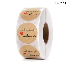 500 шт Круглый ручной работы с любовью натуральный крафт-наклейки для свадебной вечеринки украшения подарок наклейки спасибо