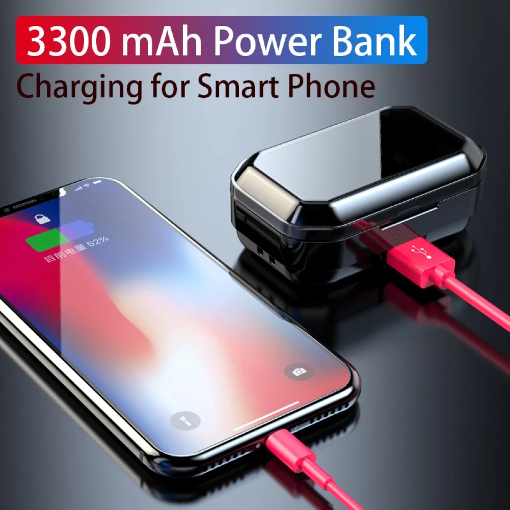 G02 TWS 5.0 Bluetooth 9D Stereo Earphone Wireless Earphones IPX7 Waterproof Earphones 3300mAh LED Smart Power Bank Phone Holder