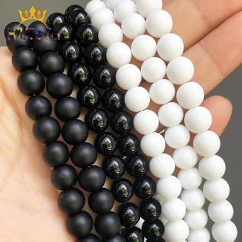 

Natural Matte Dull Polish Black White Stone Agates White Tridacna Glass Beads For Jewelry Making Diy Bracelet 15'' 4 6 8 10 12mm