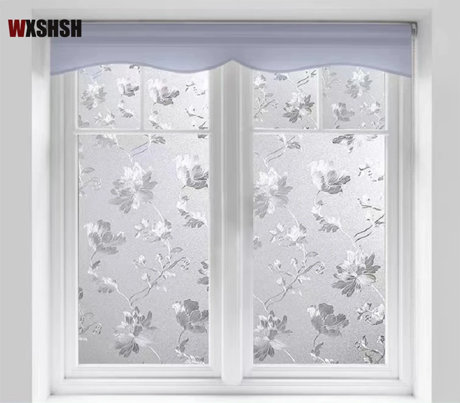 Hibiscus Flower Pattern Window Film PVC Frosted Private 3D Static Cling Privacy Protection Glass for Meeting Room window privacy film,window film