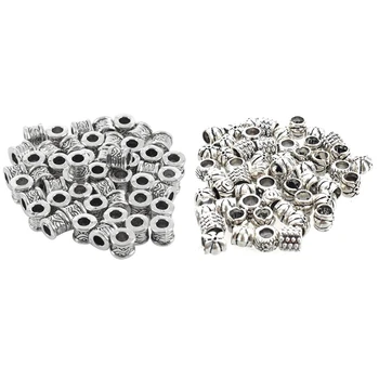

50Pcs Gift Mixed Silver Tone Alloy Spacers Charm Beads Fit Bracelet & 50Pcs Silver Tone Carved Spacer Beads 8X7mm