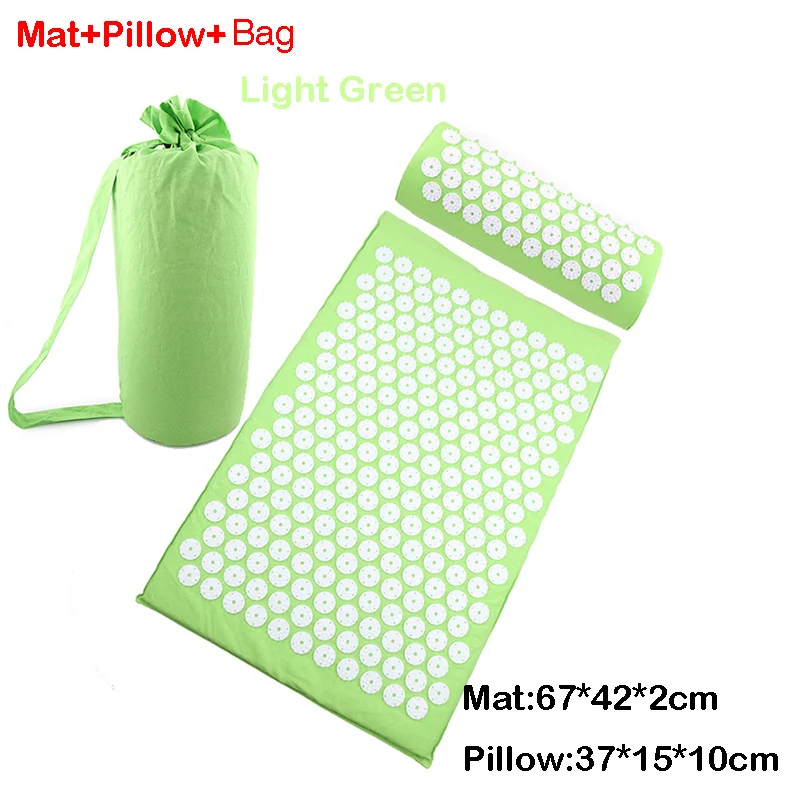 Light green in set Коврик для йоги и акупрессуры для спины и тела, снимающий напряжение при напряжении, ABS, Спайк, акупрессура, массажный расслабляющий коврик для боли - Цвет: Light green in set