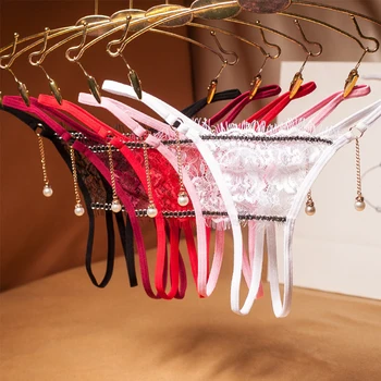 

1pcs Fashion Women Lace Sexy Seamless Panties Pearl Chain Erotic Thong Low Waist Ultra-thin Briefs