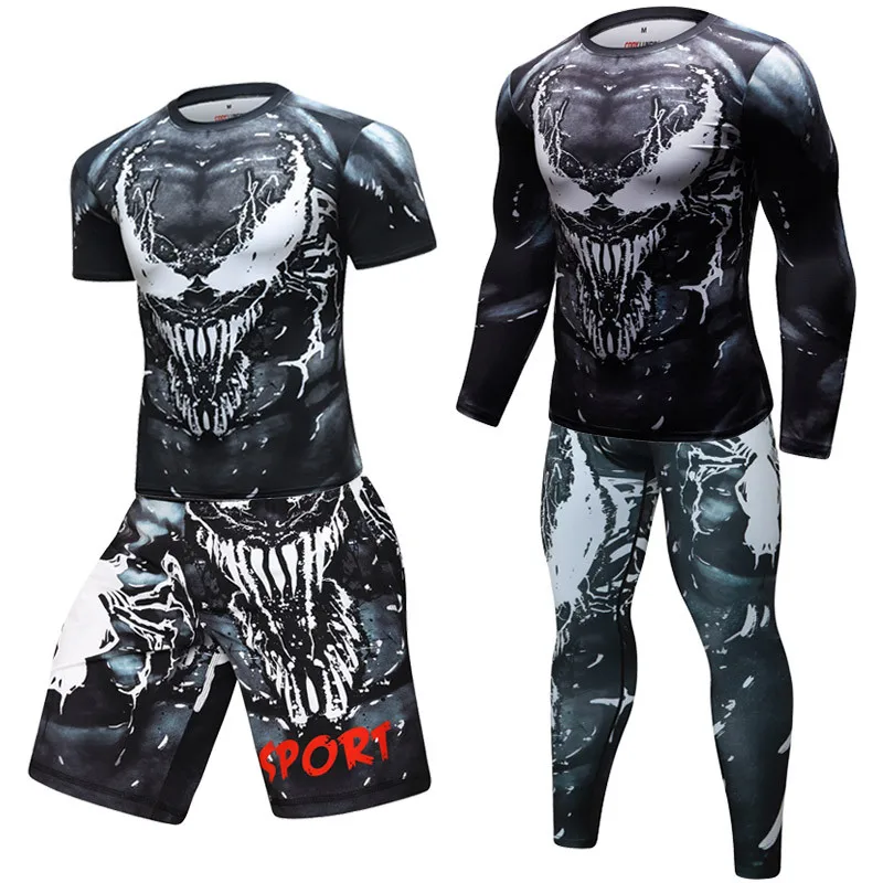 Compression T Shirts+Pants Men gym High-elasticity BJJ MMA Rashguard Fitness Tracksuit Boxing Jerseys Sport Suit sports apparel mens t shirt