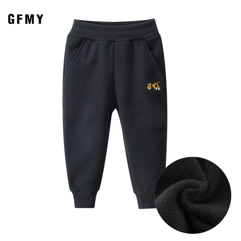 Black GFMY/ спортивные штаны; Новинка; повседневные однотонные длинные штаны для мальчиков с вышитым инженерным автомобилем и карманами; уличная одежда; штаны для малышей 24 месяцев - Цвет: Black