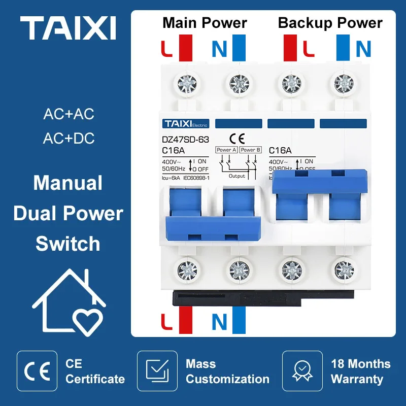 Interruptor de Transferência de Energia Dupla Manual Disjuntor de Bloqueio Energia Fotovoltaica ac 220v 380v com Proteção contra Vazamento