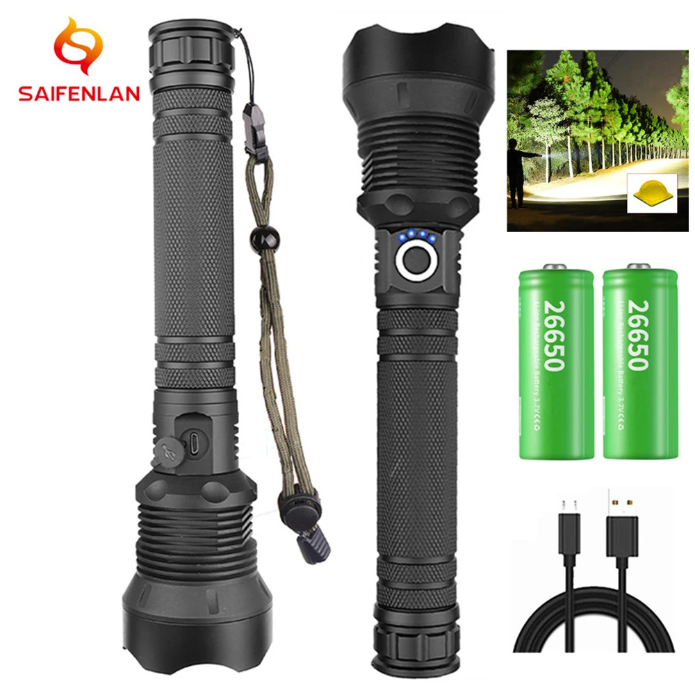 

XHP70.2 50W LED Flashlight Torch USB Rechargeable Flashlights Zoomable Tactical Defense Powerful Flashlight For Camping Hunting