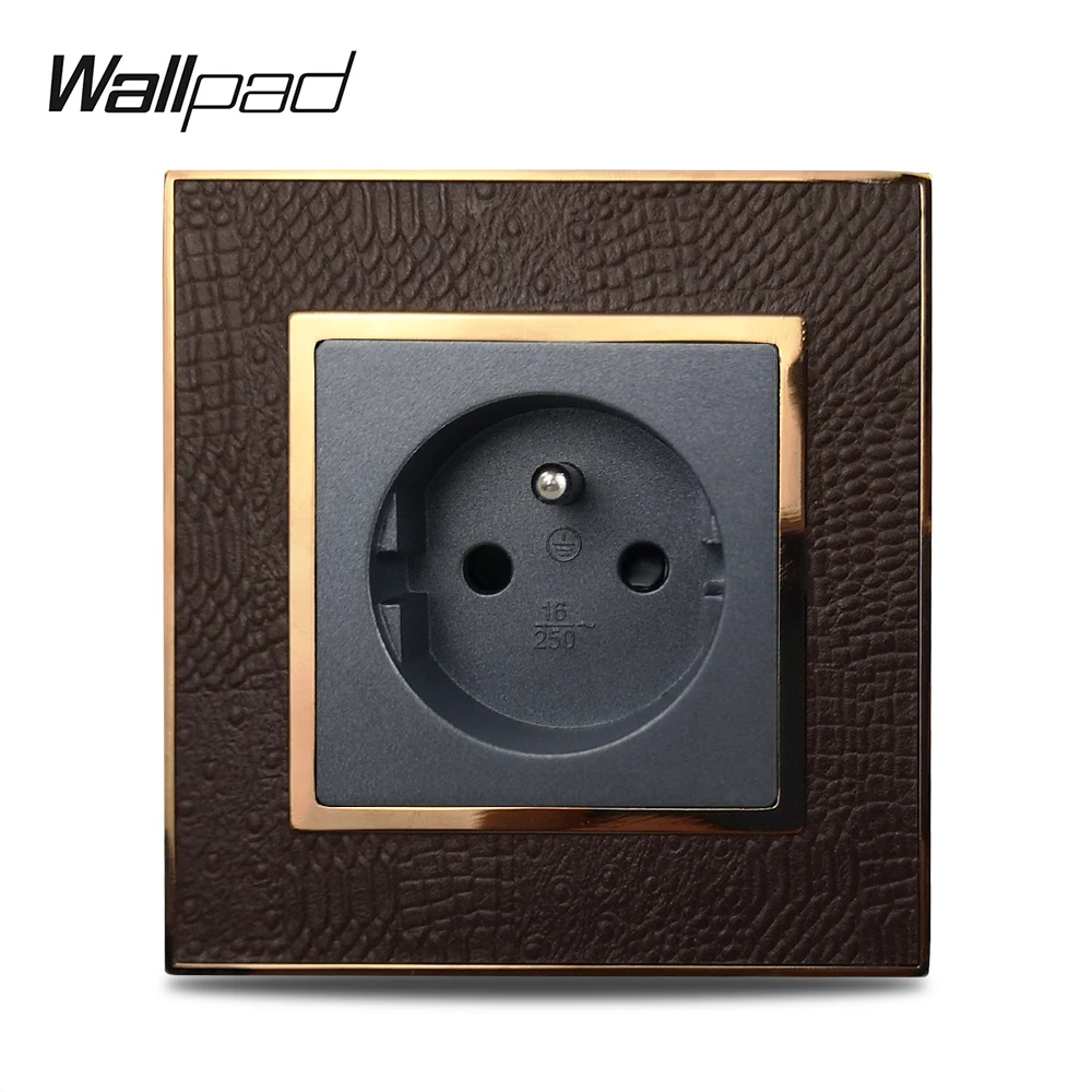 Горячая Распродажа Европейская французская розетка Wallpad роскошная кожаная панель Серебряная Золотая рамка настенная Сетевая розетка 16A AC 110~ 250V - Тип: Gold Frame