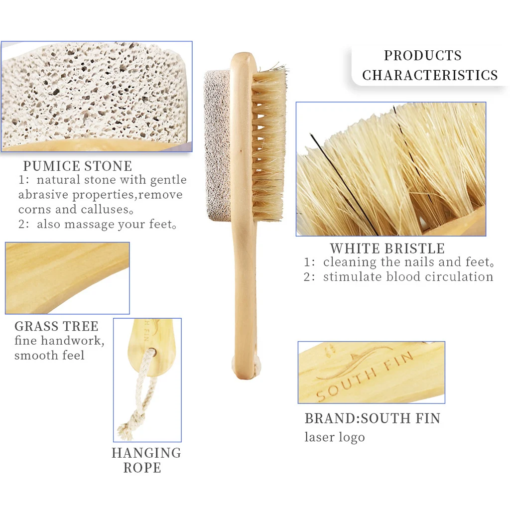 Portable Dual Side Natural Foot File Rasp Scrubber Exfoliator Dead Skin Calluses Corns Remover Cleaning Pedicure Care Brush