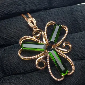 

Fine Jewelry Real 18 K 100% Natural Green Tourmaline 9.6ct Brazil Origin Diamonds Gemstone Diamond Women's Pendants Necklaces