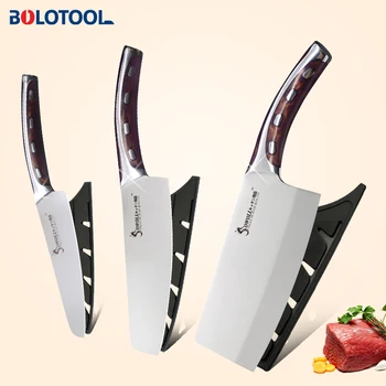 

Cleaver Knife Kitchen Set Stainless Steel 5CR15MOV 3PCs Meat Chopping Slicing Chef Utility Knives Sharp Blade Comfortable Handle
